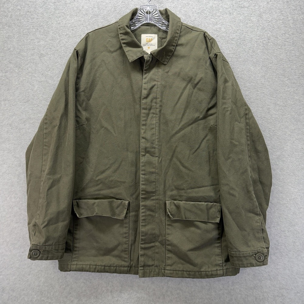 GAP Jacket Mens Medium Green Cotton Canvas Military Field Coat Lined Insulated